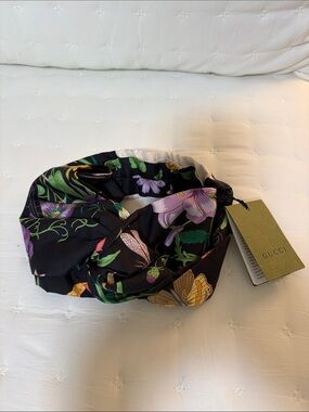 Gucci Black Floral Silk Twist Headband